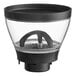 A clear and black glass bean hopper for Mahlkonig coffee grinders.