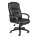 A Boss black leather office chair with arms and wheels.