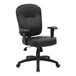 A Boss black leather office chair with arms.