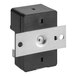 A black and silver Mahlkonig electrical switch with a metal plate.