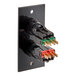 A black rectangular on/off button with two plugs and three different colored wires.