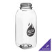 A customizable clear PET juice bottle with a black logo.