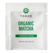 A white Tenzo Organic Ceremonial Matcha Green Tea packet with green text.