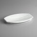 A white rectangular Vollrath melamine platter with a curved edge.