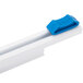 A white and blue San Jamar slide cutter with a blue clip.