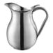 A silver Vollrath stainless steel water pitcher with a handle.