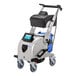 A Blue Evolution portable dry steam vacuum cleaner with wheels and a touchpad screen.