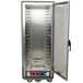 A gray Metro C5 heated holding and proofing cabinet with clear glass door and shelves.