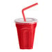 A Solo Squared red plastic cup with a straw and lid.