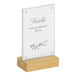 A Cal-Mil oak base card holder with the word "tifili" in black on a white card.