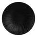 A black Cal-Mil round melamine plate with a circular pattern in white.