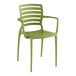 A Lancaster Table & Seating Sol Sea Moss Green Resin Arm Chair on a white background.