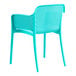 A blue plastic Lancaster Table & Seating Rio arm chair.