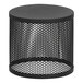 A black round Cal-Mil metal display stand with a perforated mesh surface.