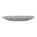 A grey Cal-Mil melamine plate with a white rim.
