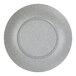 A gray melamine coupe plate with a speckled surface.