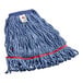 An O-Cedar blue cotton and synthetic blend mop head with a red stripe.