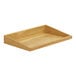 An oak wooden box with an angled corner on a table.