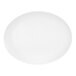 A white oval melamine platter with a curved edge.