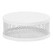 A white round Cal-Mil display stand with holes in it.