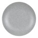 A Cal-Mil gray melamine coupe plate with a speckled surface.