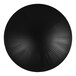 A black round melamine bowl with a spiral design on the bottom.