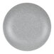 A Cal-Mil Coronado round gray melamine coupe plate with speckles.