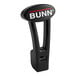 A black and red Bunn plastic faucet handle with white text.