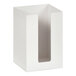 A white square acrylic napkin holder with a hole in the middle.