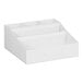 A white desk organizer with compartments.