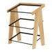 A Cal-Mil wooden rack with three shelves on black metal legs.