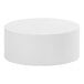 A white metal round display stand with a white background.
