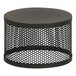 A black round Cal-Mil display stand with perforated metal mesh.