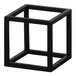 A black metal cube display riser.