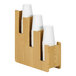 A wooden Cal-Mil 3-tier cup and lid organizer.