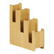 A wooden Cal-Mil cup and lid organizer with three sections.