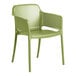 A Lancaster Table & Seating Rio sea moss green resin arm chair.