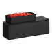 A black rectangular metal display stand with red cubes of fruit on a counter.