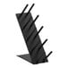 A black metal organizer with 4 compartments on long black rods.