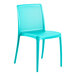 A blue plastic Lancaster Table & Seating Rio side chair.