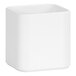 A white square Cal-Mil melamine crock with a lid.