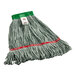 A green O-Cedar mop head with a green band.