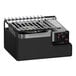 A black metal rectangular butane stove frame with a black and silver grill plate inside.