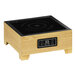 A black and wood square countertop induction cooker.