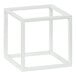 A white metal cube display riser.