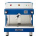 A blue and silver Astra Mega I espresso machine.