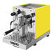 A yellow and silver Astra Gourmet espresso machine.