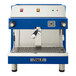 A blue and silver Astra Mega I semi-automatic espresso machine.