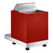 A red automatic milk and beverage steamer with a stainless steel base and two steam wands.