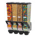 A Server SlimLine wall-mount cereal and candy dispenser with four containers.